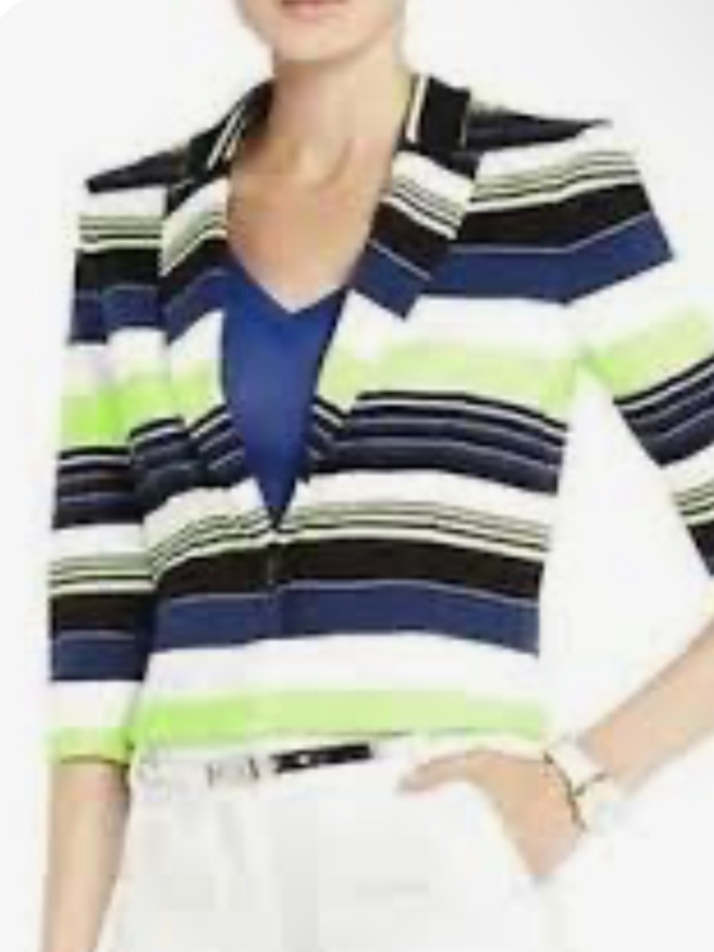 BCBG STRIPE BLAZER- Blue, Black & Lime!!  This is beautifully made! M